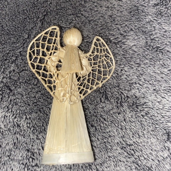 Vintage Natural Straw Grass Praying Winged Angels Christmas Lot Of 8 4” Tall - Picture 7 of 9